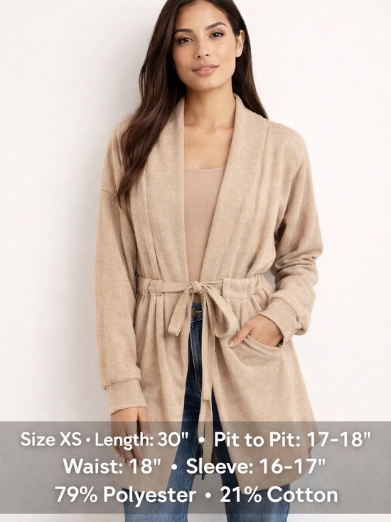 7 For All Mankind Sweaters - 7 For All Mankind Beige Tie Waist Cardigan XS Soft Knit Cozy Chic